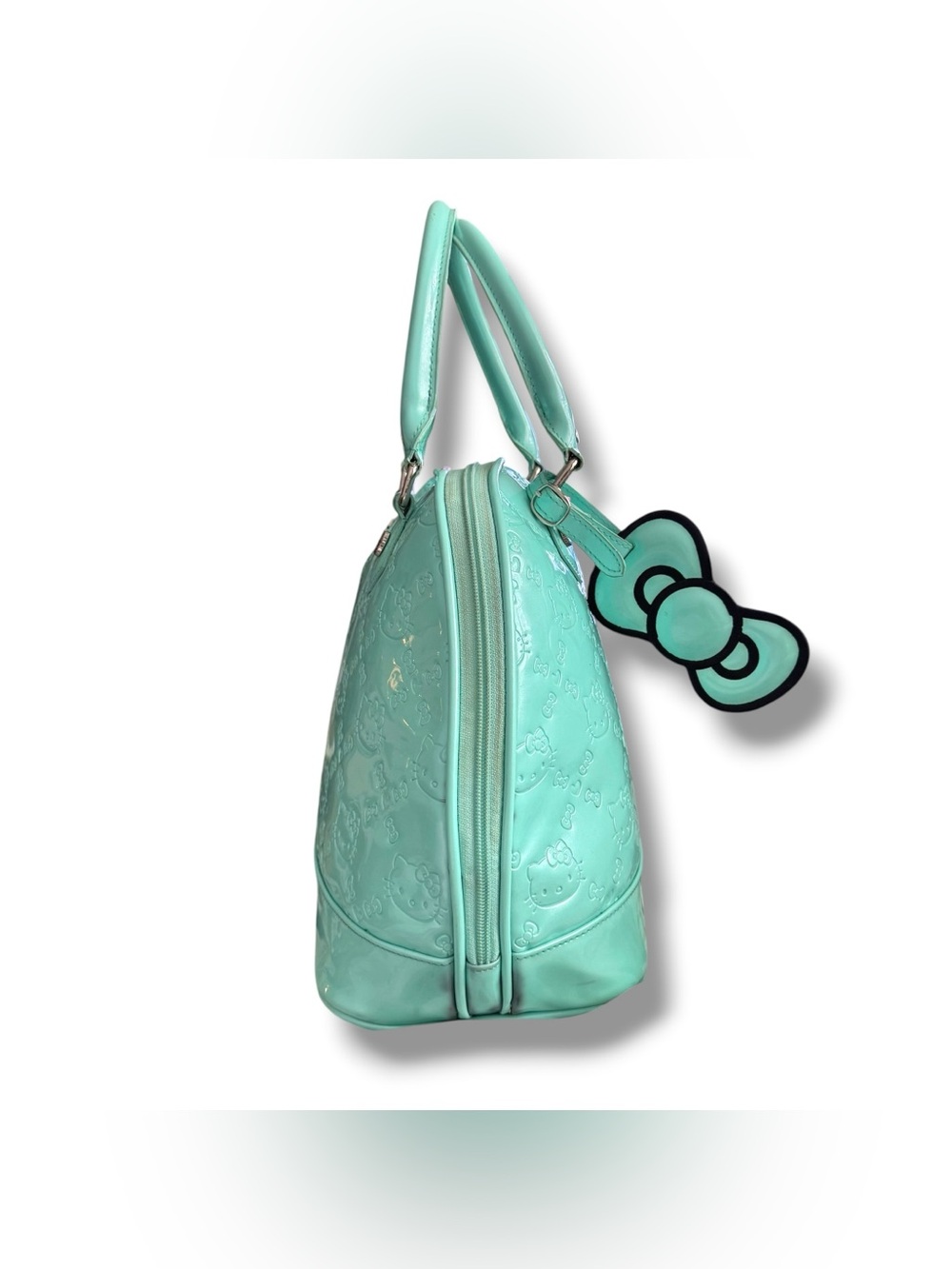 Hello Kitty Mint Green Embossed Patent Bowler Satchel Bag Sanrio 2012 - Picture 7 of 16